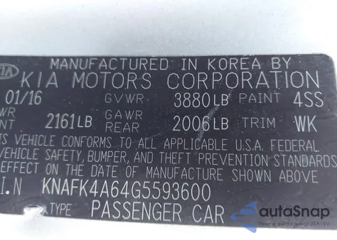 2016 Kia Forte Lx z USA, uszkodzony, nr VIN KNAFK4A64G5593600